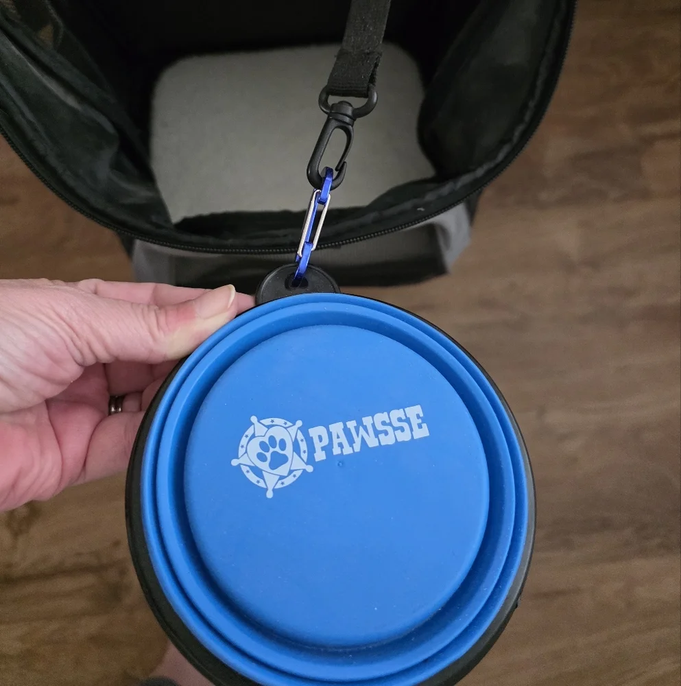 Gray Pet Carrier Backpack With Water Bowl by Pawsse